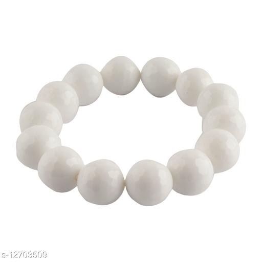 Satyamani Natural Stone Naural White Agate Faceted Beads Bracelet for positive energy For Man, Woman, Boys & Girls- Color: white (Pack of 1 Pc.)