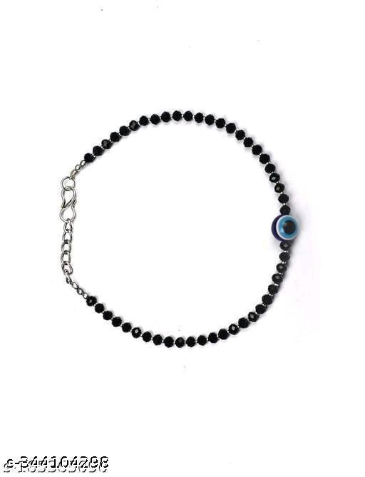Traditional Anklets for Women and Girls Silver Beads Black Anklets with Evil Eye Design forBeach Wear Foot Anklet (Black) -1 Pcs