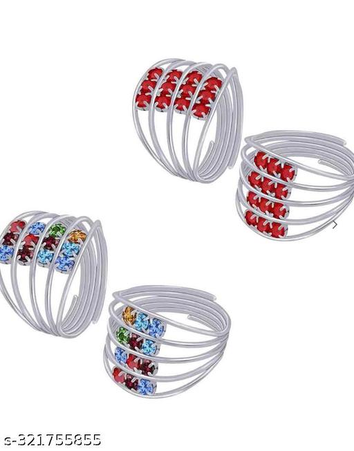 Elite Graceful Women Silver Toe Rings (4 Pair Ring)