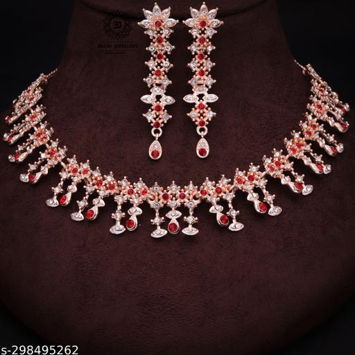 JD-Superstore-Pack-of-1-Rose-Gold-Plated-American-Diamond-and-Heavy-Polished-Diamond-Choker-Necklace-set-with-1-Pair-of-Earrings-Jewellery-Set