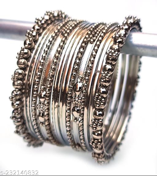 Oxidised Metal Silver Bangles Set