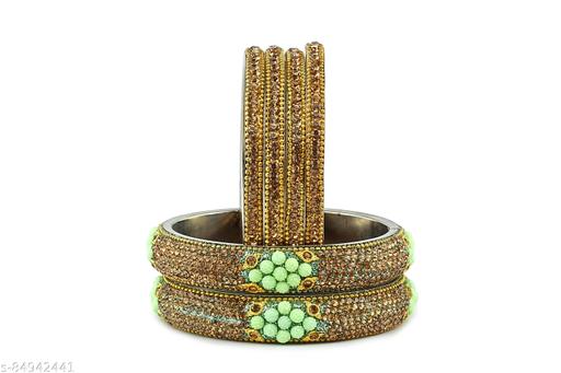 Rijoli Beautiful Stylish alloy Metal Zircon Bangle set added with Stone Beads for Women and Girl (Pack of 06)