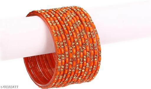 Afast Designer Colorful Collection Orange 12 Fashion Bangle Set Ornamented With Exclusive Beads-GL