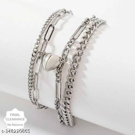 Silver Couple Bracelet Magnetic Silver Plated Heart Bracelets Love Couples Bracelets Friendship Promise 2 In 1 Wrist Band Link Chain Bracelet For Men AND women