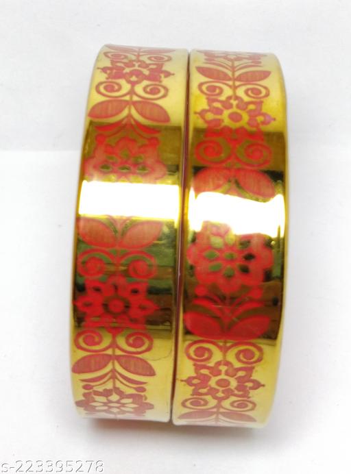 Vishruat Flower Printed Design Gold Polished Kada set For Women and Girls. (Pack of 4 )
