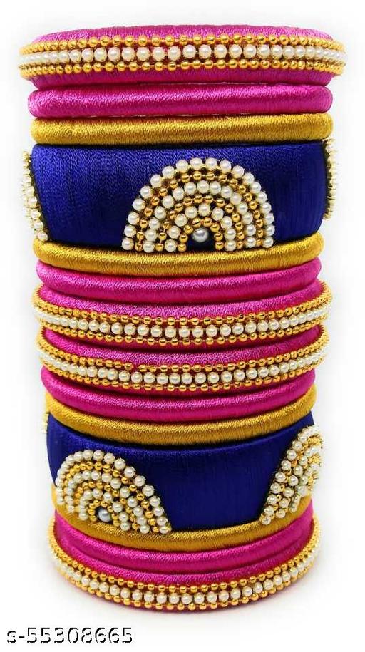 silk dori thread bangles set of 14