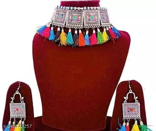 Glamour-gems-Combo-of-Multicolour-&-Black-Tasse-Rajasthani-Choker-set-for-women-and-girls-|-Set-of-2-Oxidised-Silver-Jewellery-set.