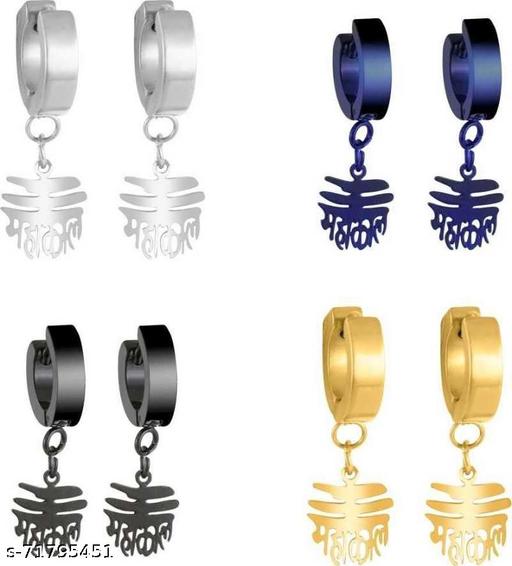 Kj Verma Gents Mahakal Stud Earring With MultiColourd. Silver,Blue,Black & Golden Bali Stud Earring