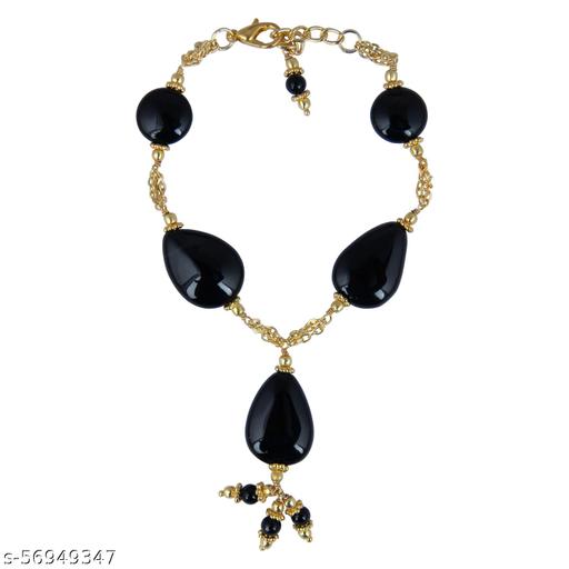 PearlzGallery Black Agate 8 Inches Lobster Clasp Beads Bracelet for Girls & Women