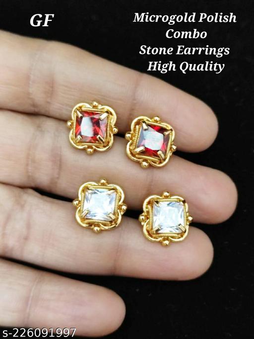 2 COMBO EARRINGS SET RED & WHITE STONES -0A409