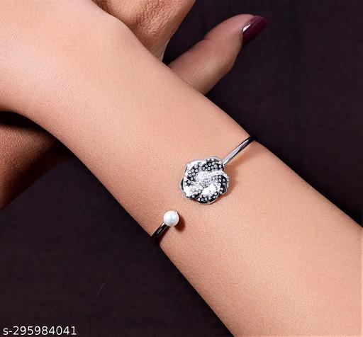 NIISKA Flower Peach Blossom With Pearl Kada STERLING SILVER