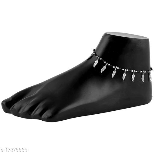 Leaf Shell Black Beads Oxidised Silver Anklet Nazariya Combo for Women and Girls