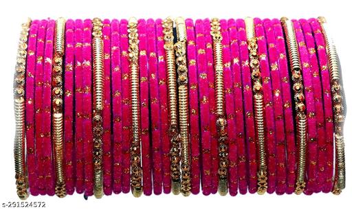 "Regal Elegance: 32-Piece Bangle Set with 10 Golden Stone Work and 24 Velvet Bangles"