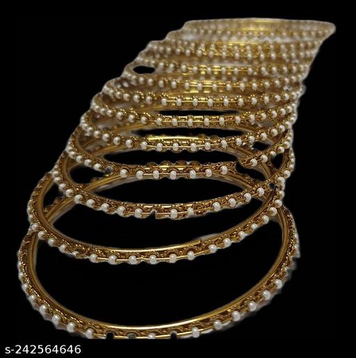 NT Collections- Metal Bangles with beautiful white moti for women/set of 12 bangles