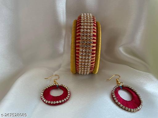 ruby red colour bangles and earrings set