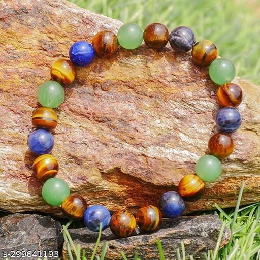 Attract good luck and prosperous opportunities with this Green Aventurine - Tiger Eye - Lapis Lazuli Gemstone Bracelet, Multi Crystal Bracelets for Good Luck