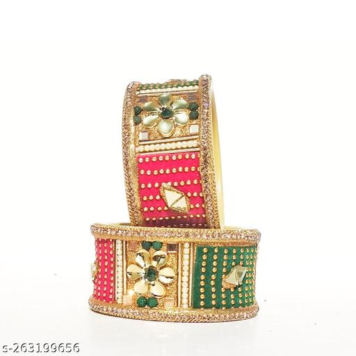 Accessher Set of 2 Traditional Multicolor Rajwadi Jewellery Inspired Ethnic Filigree Style shiip Bangles/Kada/chooda/new design/Festive Bangles for Women and Girls