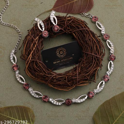 Pack-of-1-Silver-Plated-American-Diamond-And-Heavy-Polished-Diamond-Choker-Necklace-set-with-1-Pair-of-Earrings-Jewellery-Set