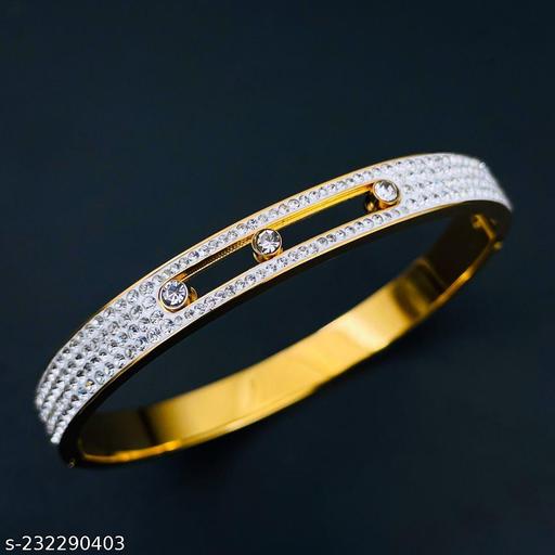 ZIVOM Dancing Zircons 18K Gold Stainless Steel Openable Kada bangle for Women