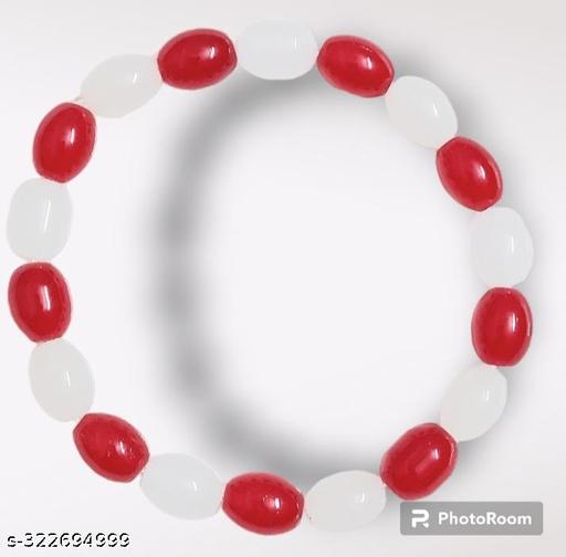 Stylish Trendy Red & White Oval Shaped Anime Theme Beads Bracelet