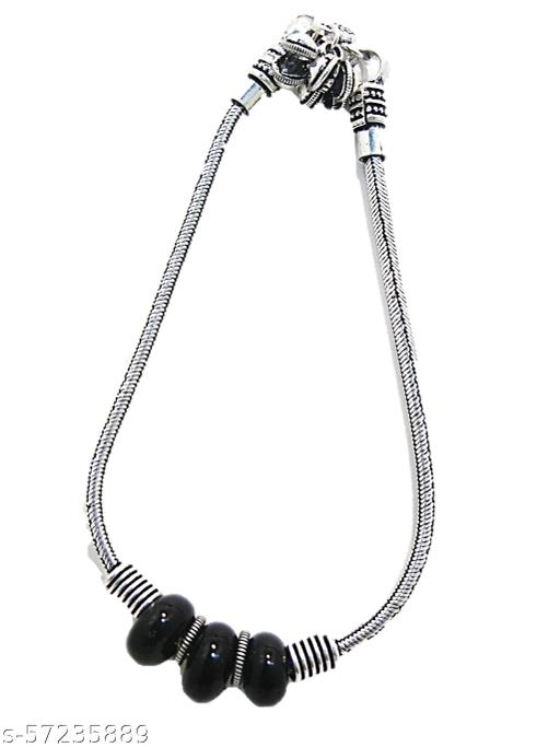 muccasacra German Silver Black Stone Single Anklet