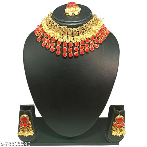 Wedding-Gold-Red-Big-Kundan-Pearl-Bridal-Traditional-Festival-Special-Choker-Necklace-with-Earring-and-Mangtikka-Jewellery-Set-For-Women-&-Girls-Jewellery-Set