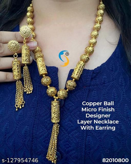Copper-Ball-Micro-Finish-Designer-Layer-Necklace-With-Earring