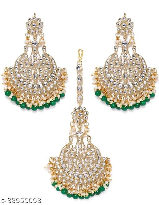 Gold-Plated-GREEN-Alloy-Pearl-Maang-Tika-&-Earing-From-RITHIK-CREATION