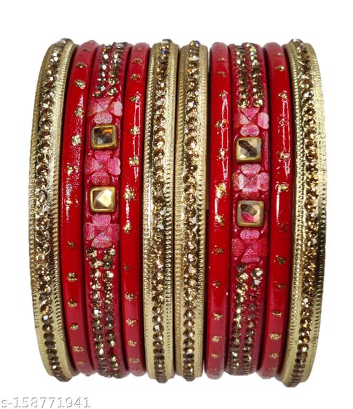 Red Color Flower Design Beautiful Handwork Design Lah/Lahthi Lac Bangle Set - Anshi Creations