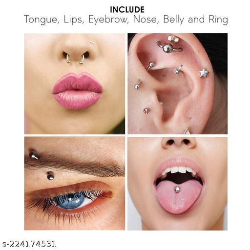 Treding Fashion Silver Earring Set Body Piercing Jewelry Western Stainless Steel Ear Eyebrow Nose Lip Earring Combo Accessories Jewellery
