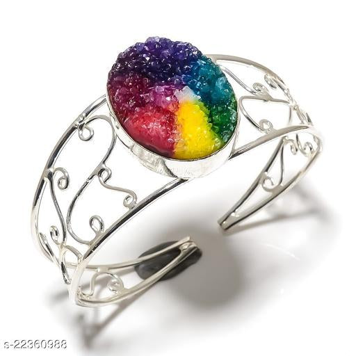 Rainbow Quartz Druzy Gemstone Handmade Silver Plated Jewelry Cuff Bracelet Adst.