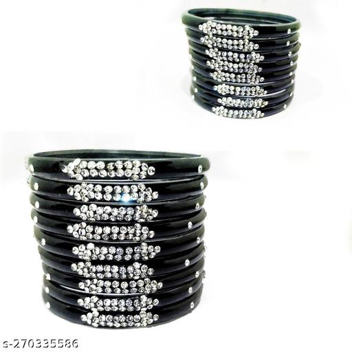 Lowest Price Primium White Stones Black Bangles For Women's Girl Fashion (Pack 12 Bangles)