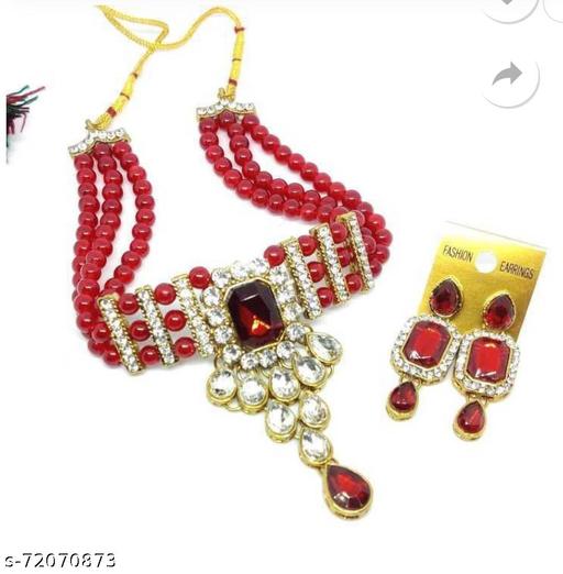 Golden-Kundan-Red-Ruby-Choker-Necklace-Jewelry/Jualry/Imitation/Jwellry-Set-For-Women