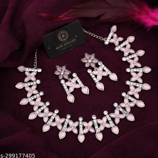 Pack-of-1-Silver-Plated-American-Diamond-Heavy-Polished-Diamond-Choker-Necklace-set-with-1-Pair-of-Earrings