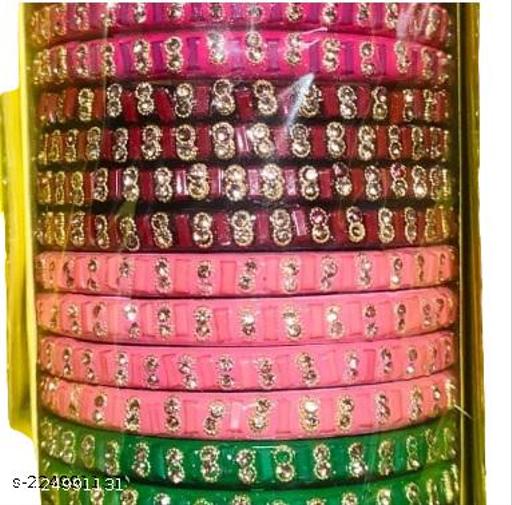 Sandhya Best Quanlity Cubic Zirconia Glass Bangle Set For Women and Girls ( Kumkum Set of 24 Bangles)