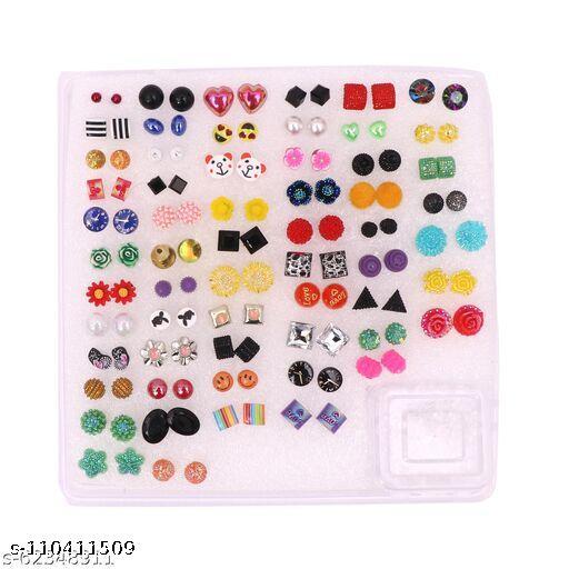 Latest Stud Earring Pack of 60 Pair For Women & Girls in Assorted Color & Design Earrings & Studs