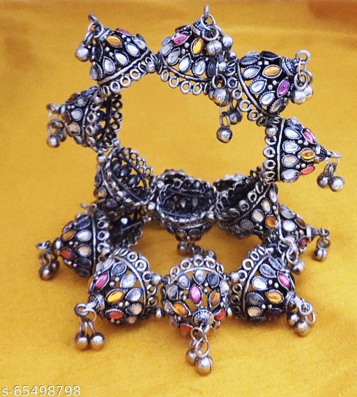 Total Fashion Mirror Work Oxidized Silver Adjustable 1 Pair Bangle for Women/Girls