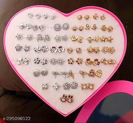 36 Pairs Mix Design Earrings with Heart Box for Girls, Women and Ladies (1 Box)