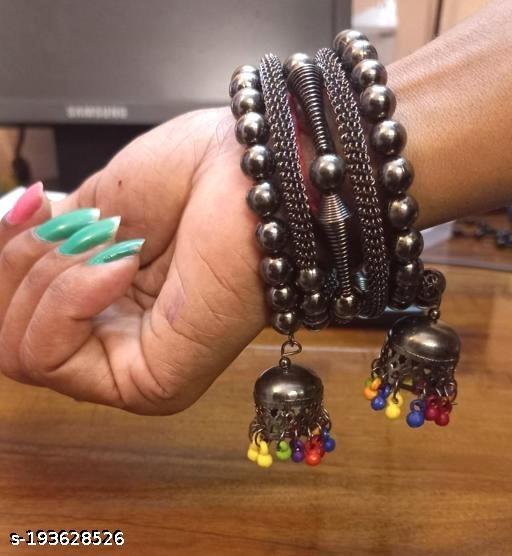 New Trendy Multicolor Pearl Silver Oxidised Bracelet For Girls and Women