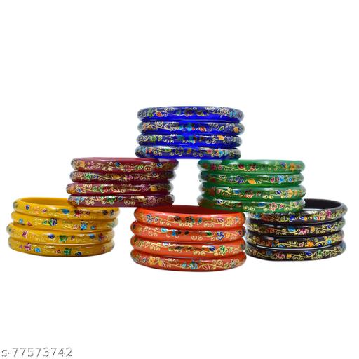 OURVIC Fancy Handmade Multicolour Glass Bangles kada Set of 24 for Women & Gilrs T4