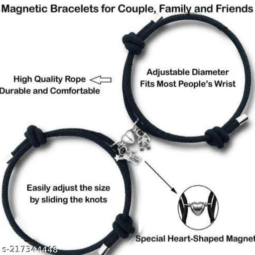 TRENDYCARE MAGNETIC COUPLE COTTON DORI BLACK ROPE HEART ASTRONAUT BRACELET (PACK OF 2)