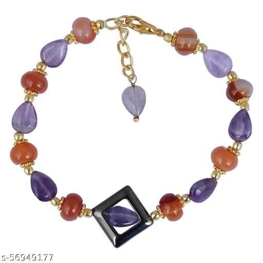 PearlzGallery Amethyst, Hematite and Carnelian 8 Inches Beads Bracelet for Girls & Women Bracelet & Bangles