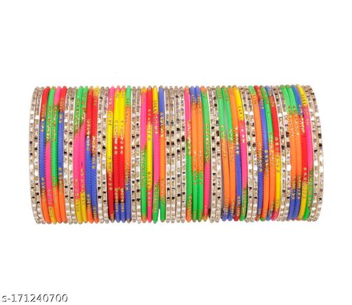 Maira's Multicolor Shining Metal Plain 52 Pcs Bangles Set for Women & Girls Jewellery