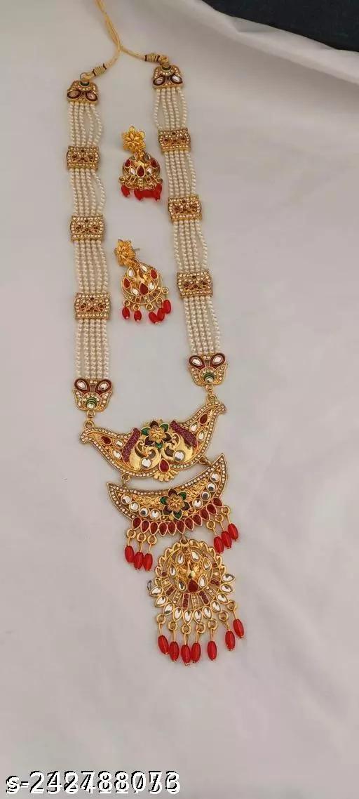 Jaynen-Traditional-Jewelery-Present-Rajwadi-3-step-Long-Earring-Ranihaar-Set-item-Handmade-with-Meenakari-Gold-Plated