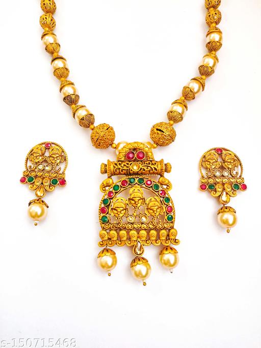 Zineka-Multi-colored-&-Gold-Plated-stone-studded-Pearl-studded-Ganesha-Pendant-Traditional-Antique-Temple-jewel-set-for-women-and-girls