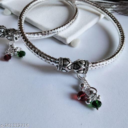 White Antique Rajasthani Hasli Anklet Payal , Silver Polish