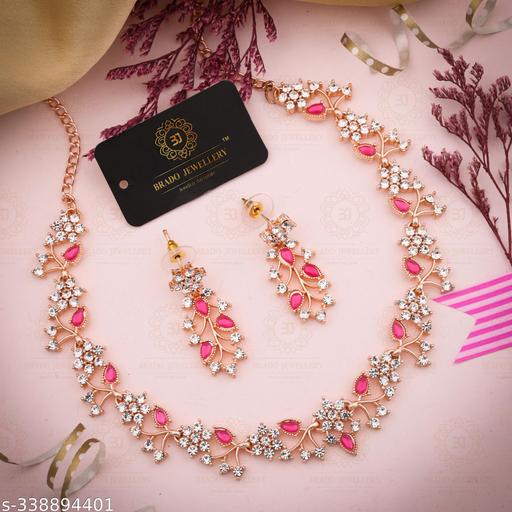 FASHION-VIOLATE-Rose-Gold-Diamond-Brass,-Stone,-Crystal,-Stainless-Steel-Gold-plated-Rose-Gold-Jewel-Set-Choker-necklace-For-Women-and-Girls  (Pack-of-1)