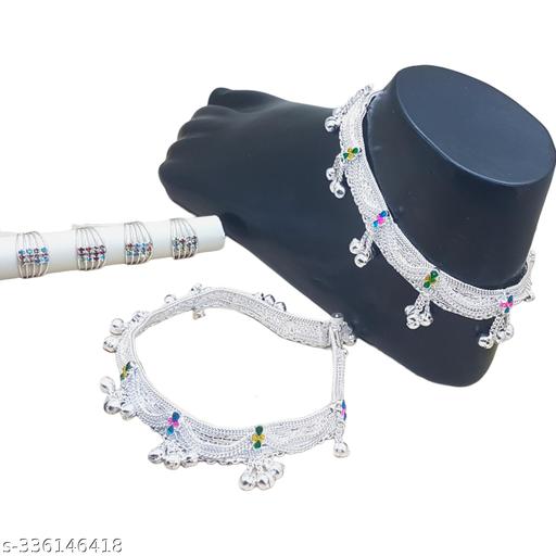 Ghungroo Anklet For women and girls with 2 pair of multi color toe ring (Pack of 2)