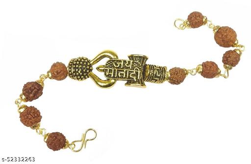 Adhvik Adjustable Stylish Trending Brown Beads Jai Mata Di Rudraksha Mala Chain Om Mahadev Bolenath Mahakaal Lord Shiva Trishul With Damroo Wrist Band Cuff Bracelets For Men & Women