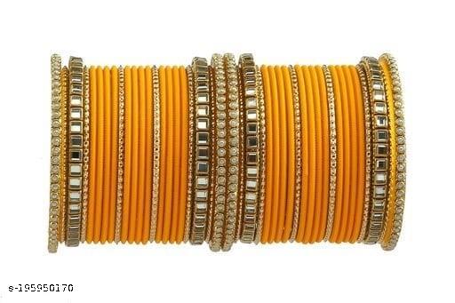 M-V-B Non-Precious Metal Base Metal With Pearls Worked and Plane Metal Bangles Set For Women and Girls,